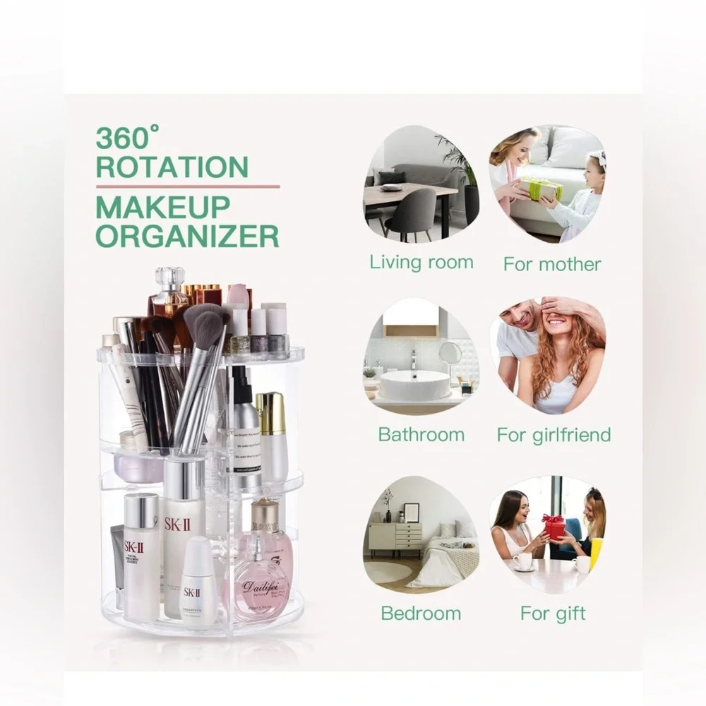 360RotatingMakeup💄OrganizerDIY AdjustableSpinning,FoldableMakeupStorageDisplay